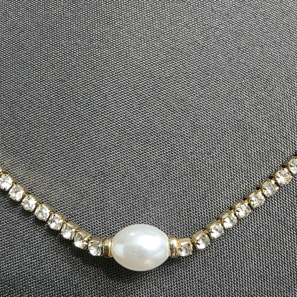 Estate Pearl and Crystal Gold-Tone Necklace